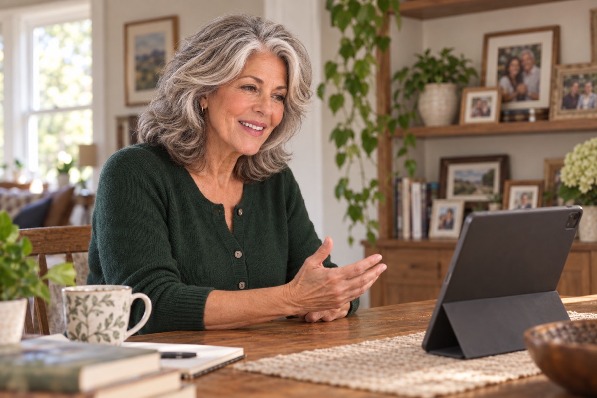 An older woman recording a message for future generations